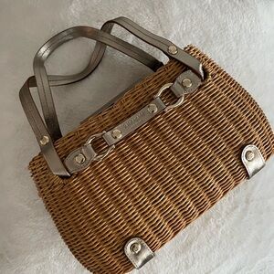 kate spade Brown Woven Straw Tote with Metallic Silver Trim